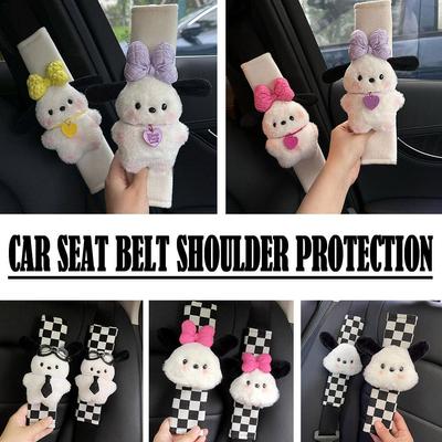 Fofo Desenho Animado Laço Filhote de Cachorro Interior do Carro Almofadas de Ombro para Cinto de Segurança Acessórios Decorativos Passageiro Casal Segurança Manga de Ombro