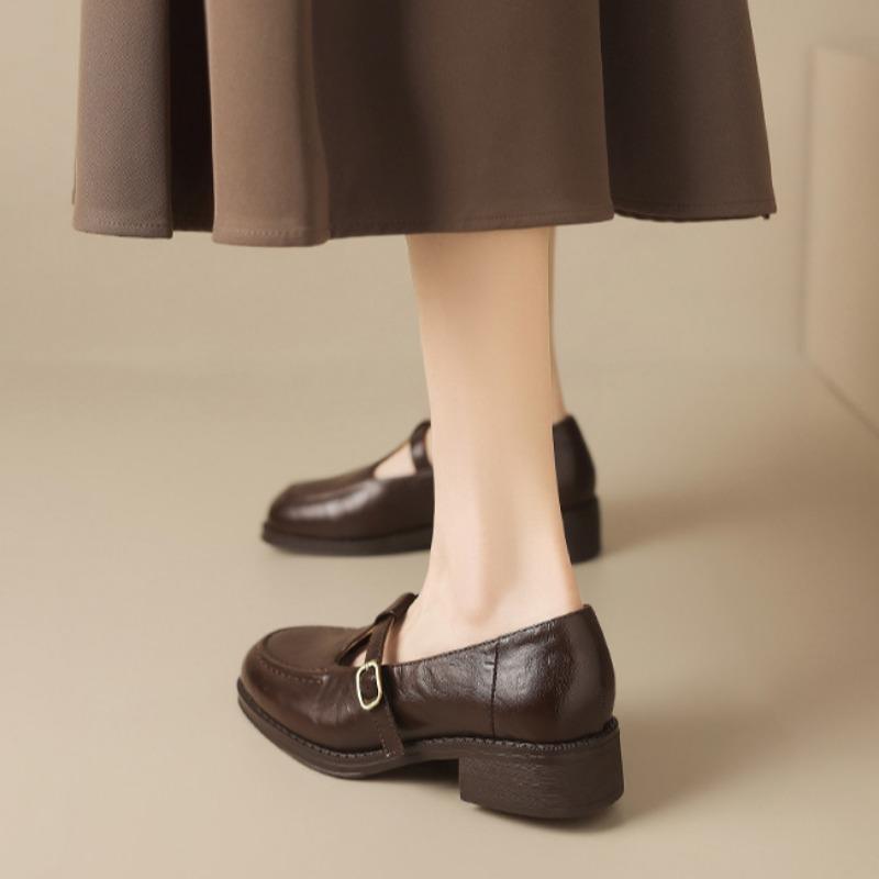 Vintažiniai Mary Jane batai Lengvi moteriški batai Britiško stiliaus Maži odiniai batai Prancūziški lofers Apskritas priekis Viengubi batai