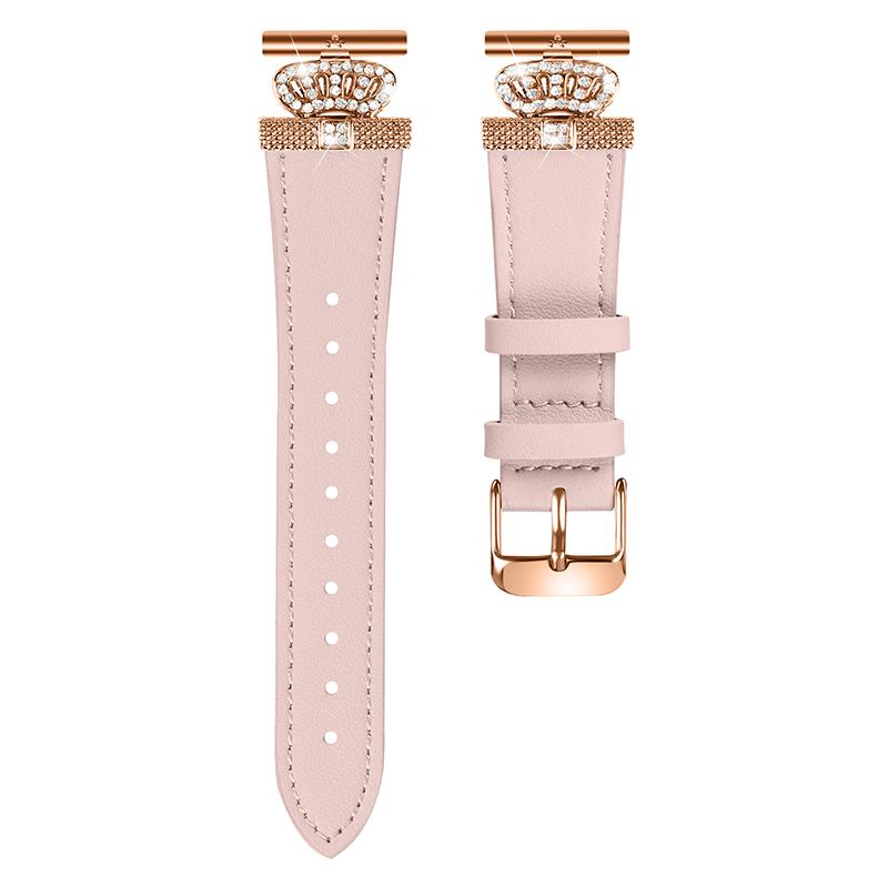 

For Huami Amazfit Cheetah Pro Rhinestone Decor Strap Cowhide Wrist Band,Rose Gold Buckle Pink