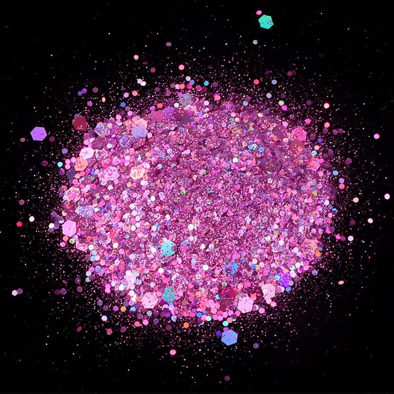 50G holografické smíšené šestihranné třpytky na nehty stříbrné třpytky laserové třpytky tenký film DIY design dekorace na nehty