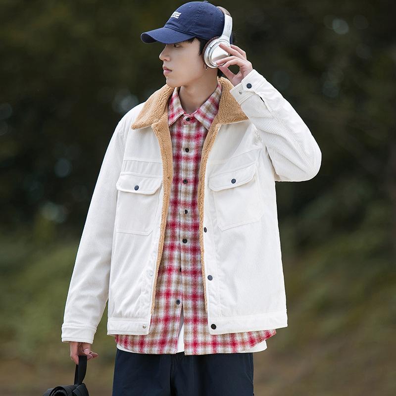 

2025 new high-quality trendy brand high-quality corduroy jacket men s versatile top lamb wool student M