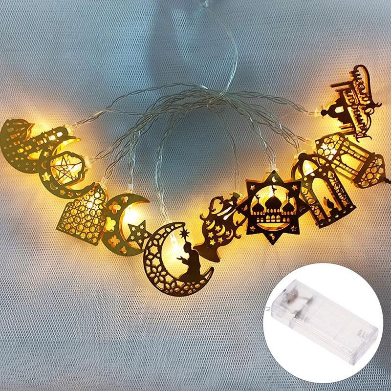 Eid Mubarak Moon Star Iron Art Led String Lights Ramadan Kareem Decoration for Home 2024 Islamic Muslim Festival Party Supplies