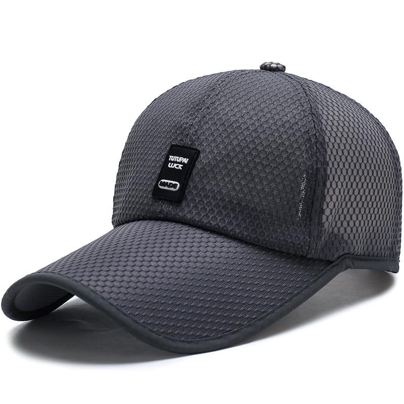 Summer Outdoor Sunshade Mesh Hat, Men's Extended Brim Leather Label Baseball Cap, Sunscreen Hat