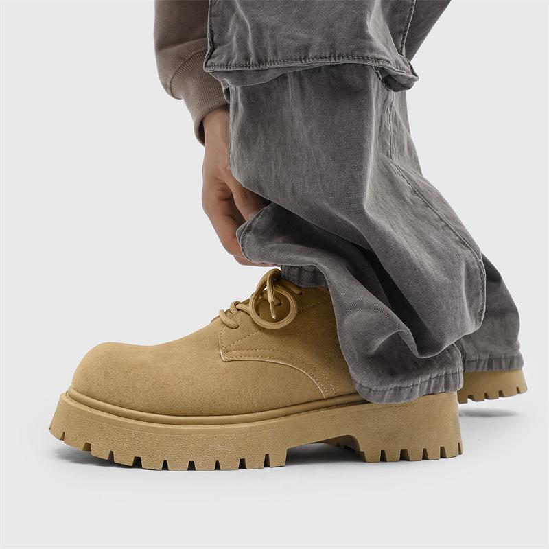2025 New Mens Chunky Derby Work Boots Retro Lace-Up Suede Shoes Thick Sole Breathable Low-Top Industrial Casual Footwear for Men