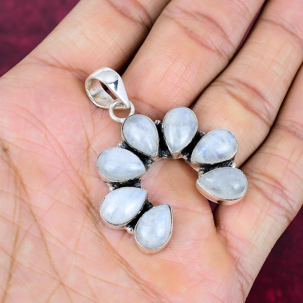 Regnbågsmånsten Hänge Ädelstenssmycken, 925 Massiv Sterling Silver Hänge, Gåva Till Kvinnor Handgjort Hänge