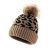 2Pcs/Set Warm Pom Pom Beanie Leopard Knitted Winter Hat New Hat and Glove Set  Outdoor Wear