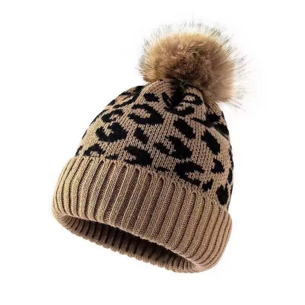 2Pcs/Set Warm Pom Pom Beanie Leopard Knitted Winter Hat New Hat and Glove Set Outdoor Wear