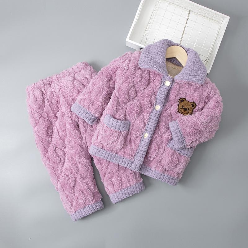 Kids' Winter 3-Layer Quilted Pajamas Coral Fleece Set - Boys, Girls, Babies & Parent-Child Outerwear