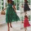Elegant Women Polka Dot Boho Ruffle Maxi Beach Dress With Square Neckline