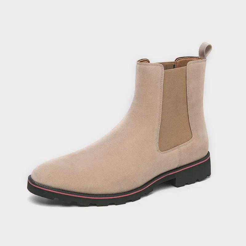 Herren Britische Nubukleder Freizeit Chelsea Boots - Trendiges Koreanisches Wildleder, Große Größe, Modischer Jugendstil.
