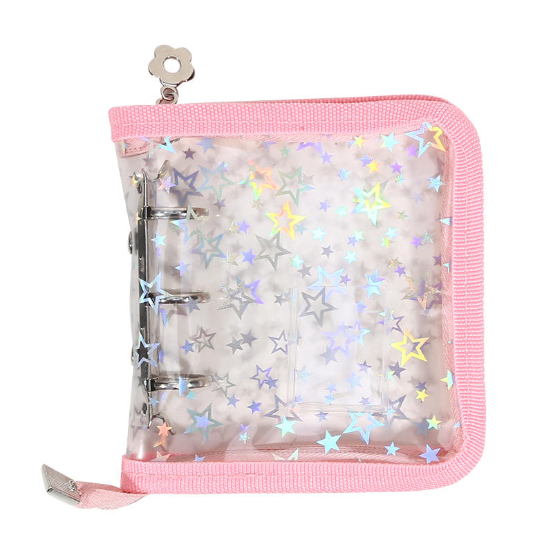 Mini PVC 3-Ring Binder Laser Star Design Zipper Closure Transparent Album For Photo Card Storage Memory Keeping Collecting Exquisite Fast Delivery