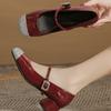 Mary Jane Small Leather Shoes Red Thick Heels Are Not Tired of High Heels Women's 2025 New Super Small Leather Shoes Foreign Style Versatile