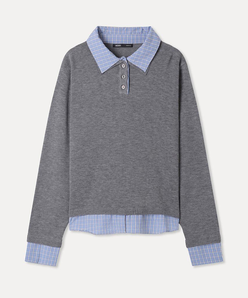 MIXXO Contrast Collared Shirt Pullover_Miwkag213T