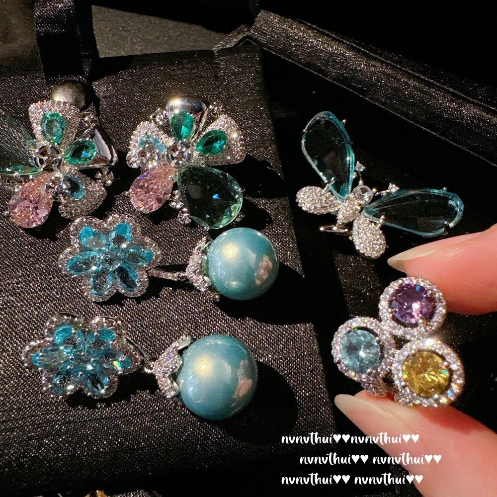 Vine Mermaid Tears Flower Gem Earrings, Rich Family Thousand Gold, 18K Gold Plated, Bow Grape Zircon Earrings