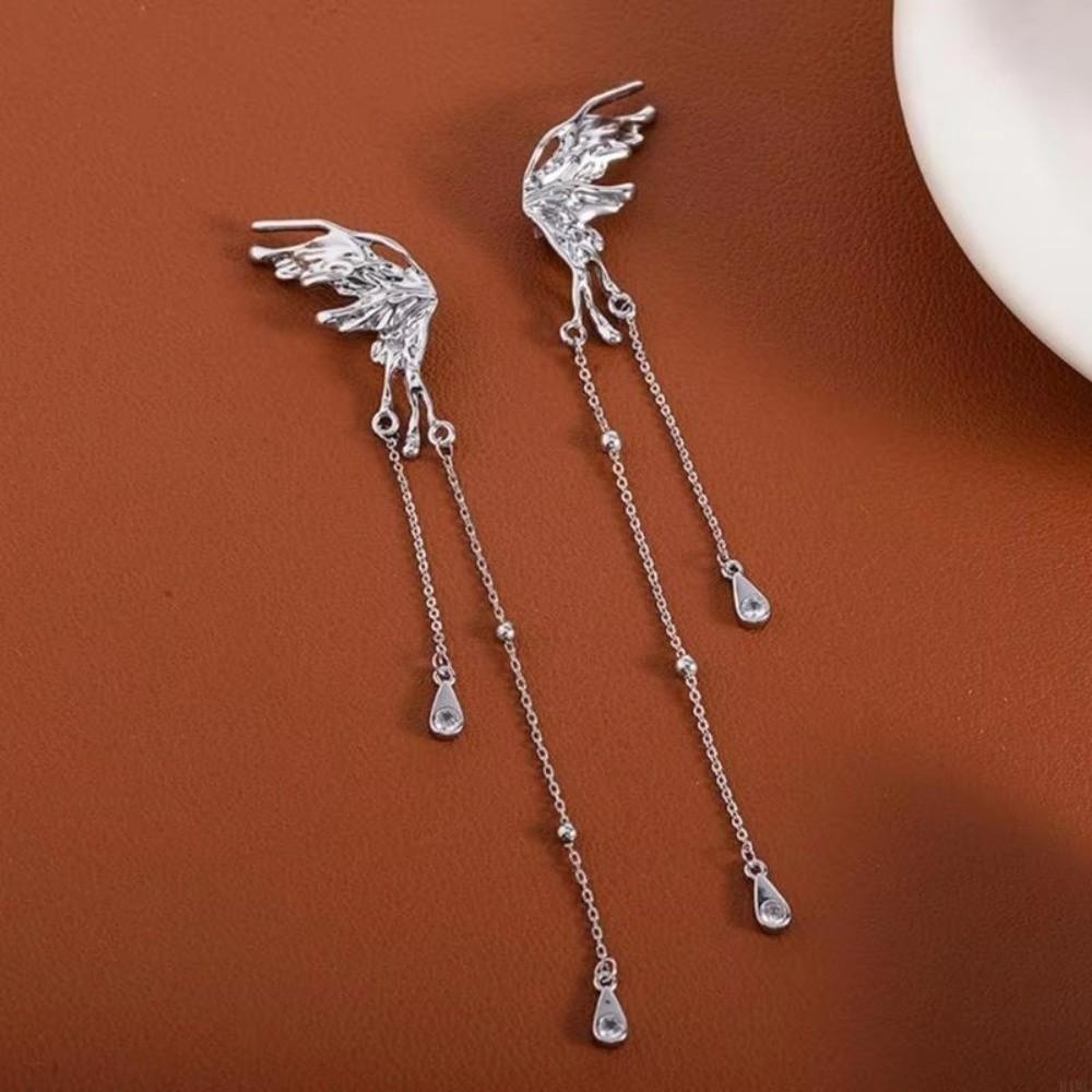 Creative Butterfly Earphone Clips Artificial Crystals Tassels Headphone Accessories Two Pieces Set Silver Earphone Decorations