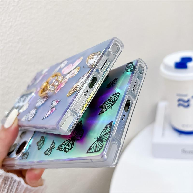 Fashion Ring Holder Butterfly Raser Electroplated Phone Case for Samsung S24 S23 FE S22 Ultra A55 A35 A25 A15 A54 A14 A34