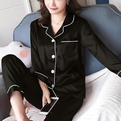 Damski swobodny kardigan z długim rękawem, piżama, zestaw Ice Silk Home Clothes, dwuczęściowy zestaw
