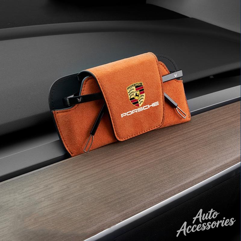 Suede Car Glasses Box Sun Visor Glasses Case Storage For Porsche Cayenne Panamera Macan 911 718 Taycan Boxster Cayman 918 Pajun
