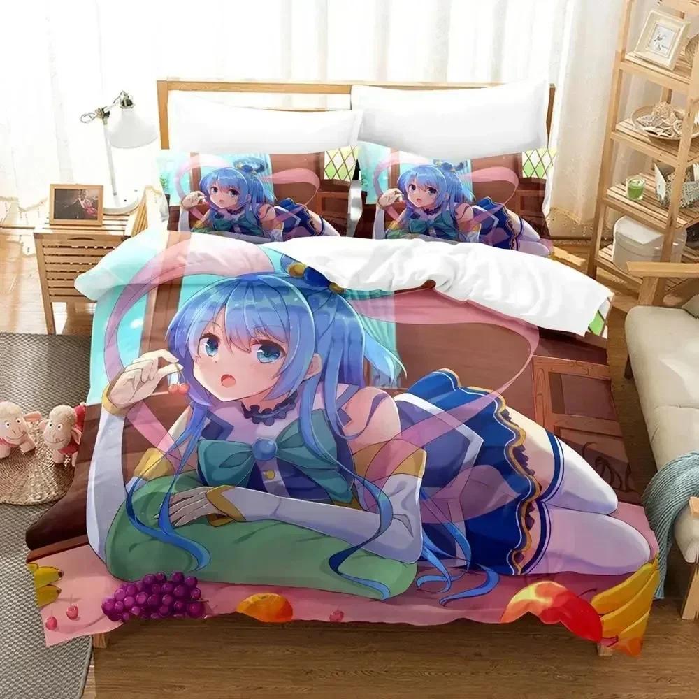 3d Anime KonoSuba Bedding Set Printed Bed Set With Pillowcase Bed Duvet Cover Soft Queen King Size Bedclothes Home Kids Adult