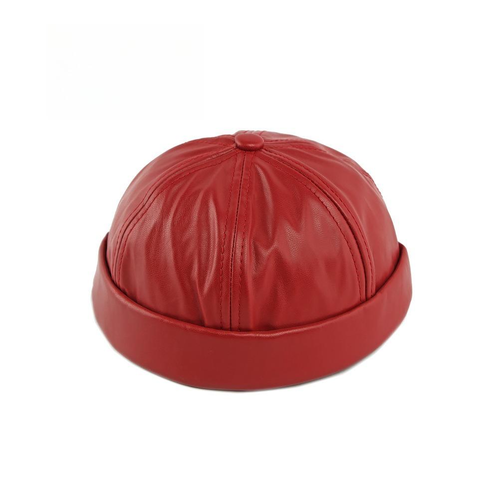 Unisex PU Leather Brimless Cap Retro Docker Hat Sailor Miki Beanie Rolled Cuff Skullcap Yuppie Streetwear Melon Cap