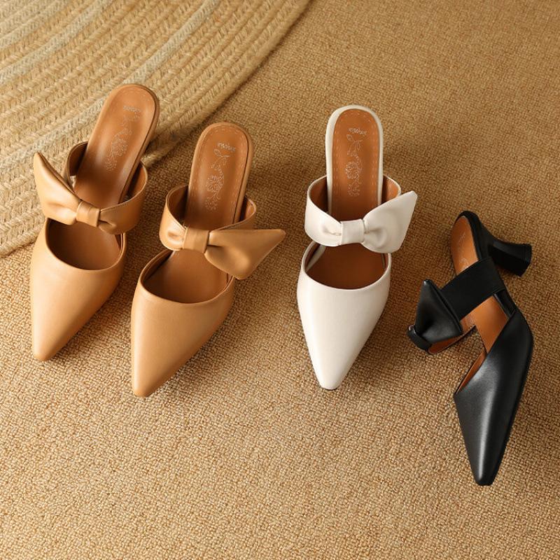 Summer women's bag head slippers casual high-heeled slippers women's black pointed cool slippers new foot cover rubber soft sole