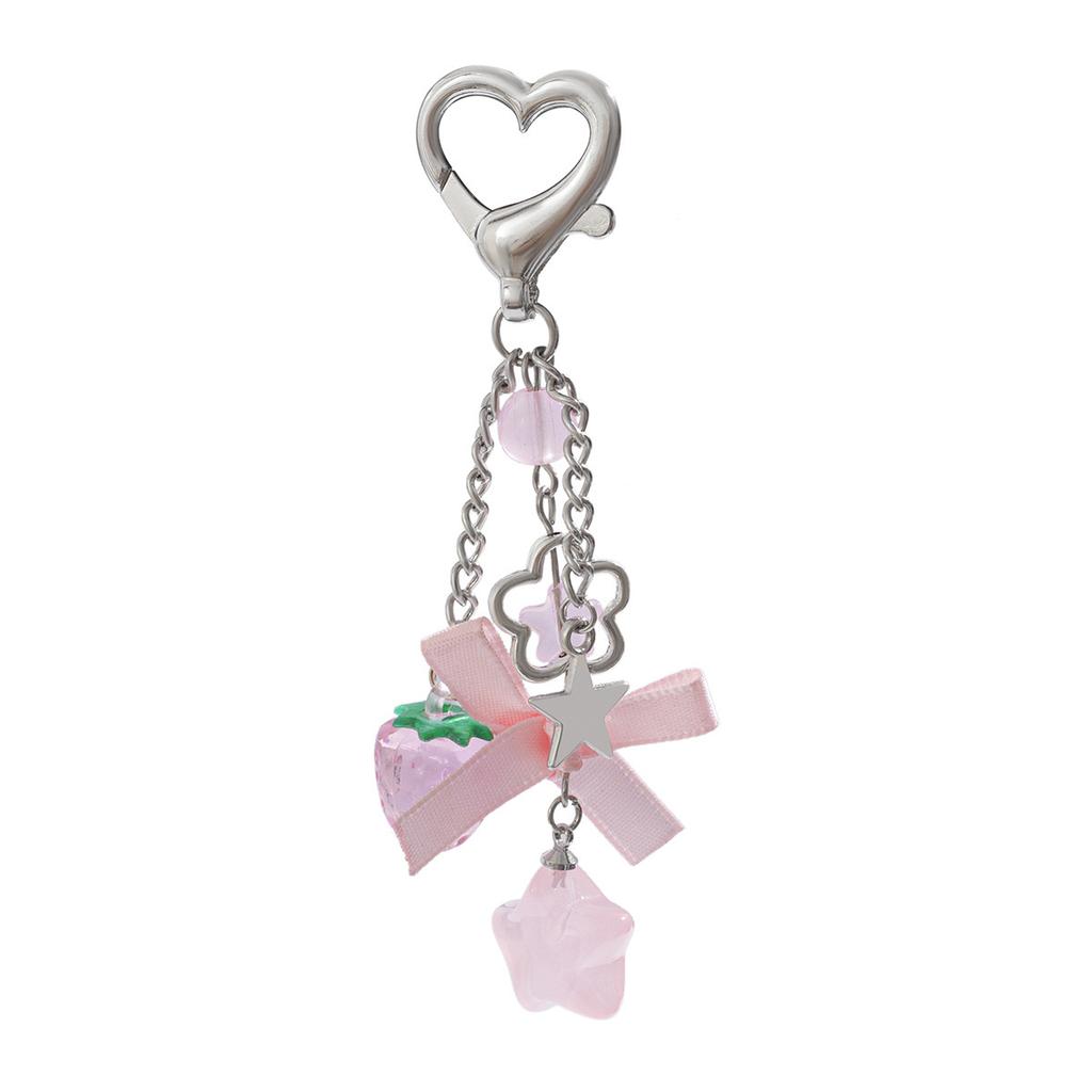 Small Fresh, Sweet And Cool Strawberry Bow Keychain, Creative Flower Star Love-Shaped Jewelry