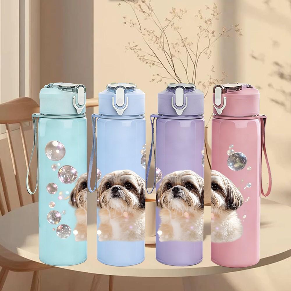 1PC Puppy Dog Soft Pillow Art Print 750ml Color Plastic Sports Water Bottle Leakproof Flip Straw Lid Suitable for Sports Office Home Use