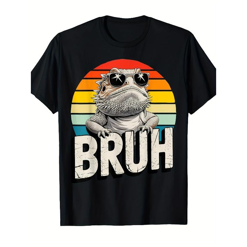 

European sizes Casual Short-Sleeve T-Shirt Featuring a Humorous Graphic of a Gaming Bearded Dragon, Perfect for Boys And Girls 4XL чорний