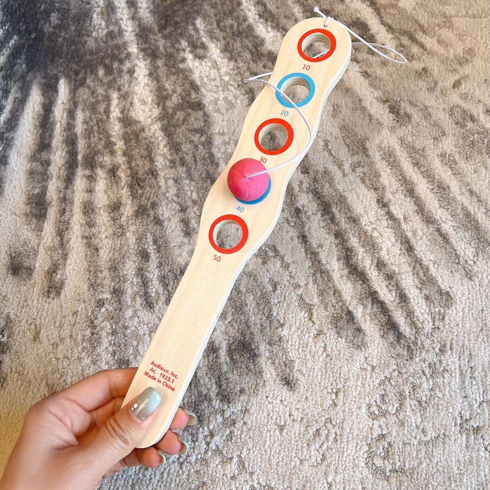 Jeu de balle sur ficelle élastique avec raquettes en bois Balle rouge Raquettes en bois avec balle Coordination œil-main