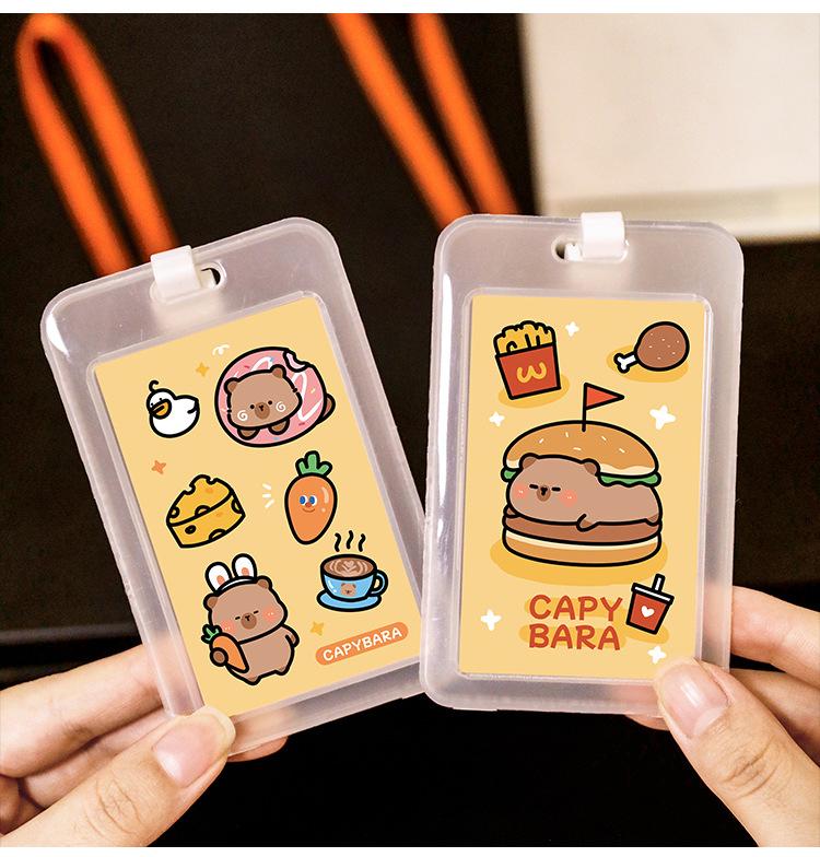 Funda Transparente para Tarjeta de Campus con Tarjeta de Información de Nombre de Capibara Tarjeta de Comida para Estudiantes Portatarjetas de Autobús Cordones Portatarjetas de Identificación Tarjetas de Crédito