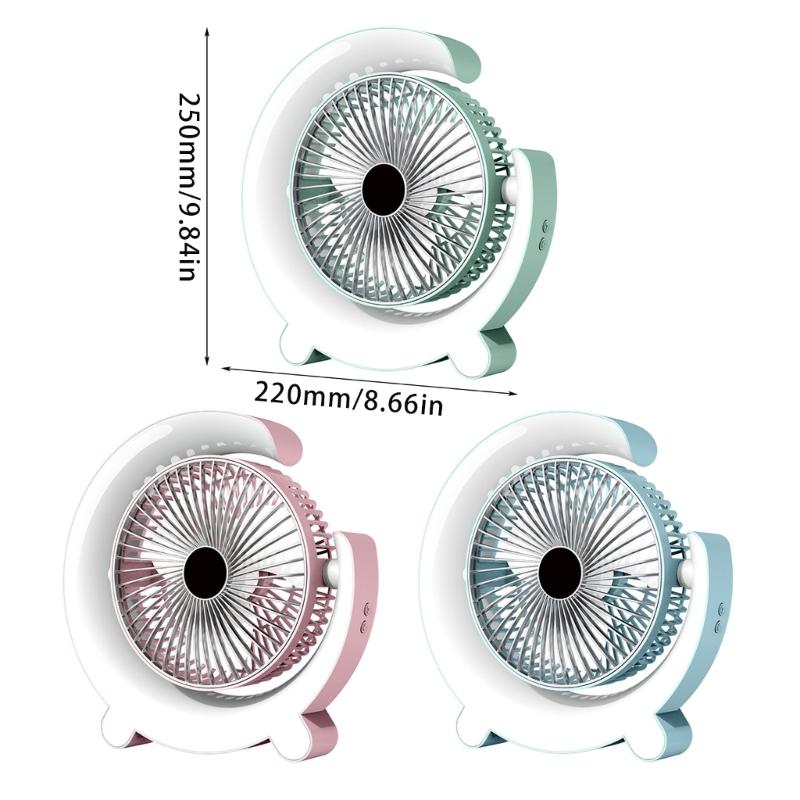 3-speed Desk Fan Electric Fan Table Fan Rechargable 1200mAh Table Fan with Colorful Light Low Noise Fan for Office Room