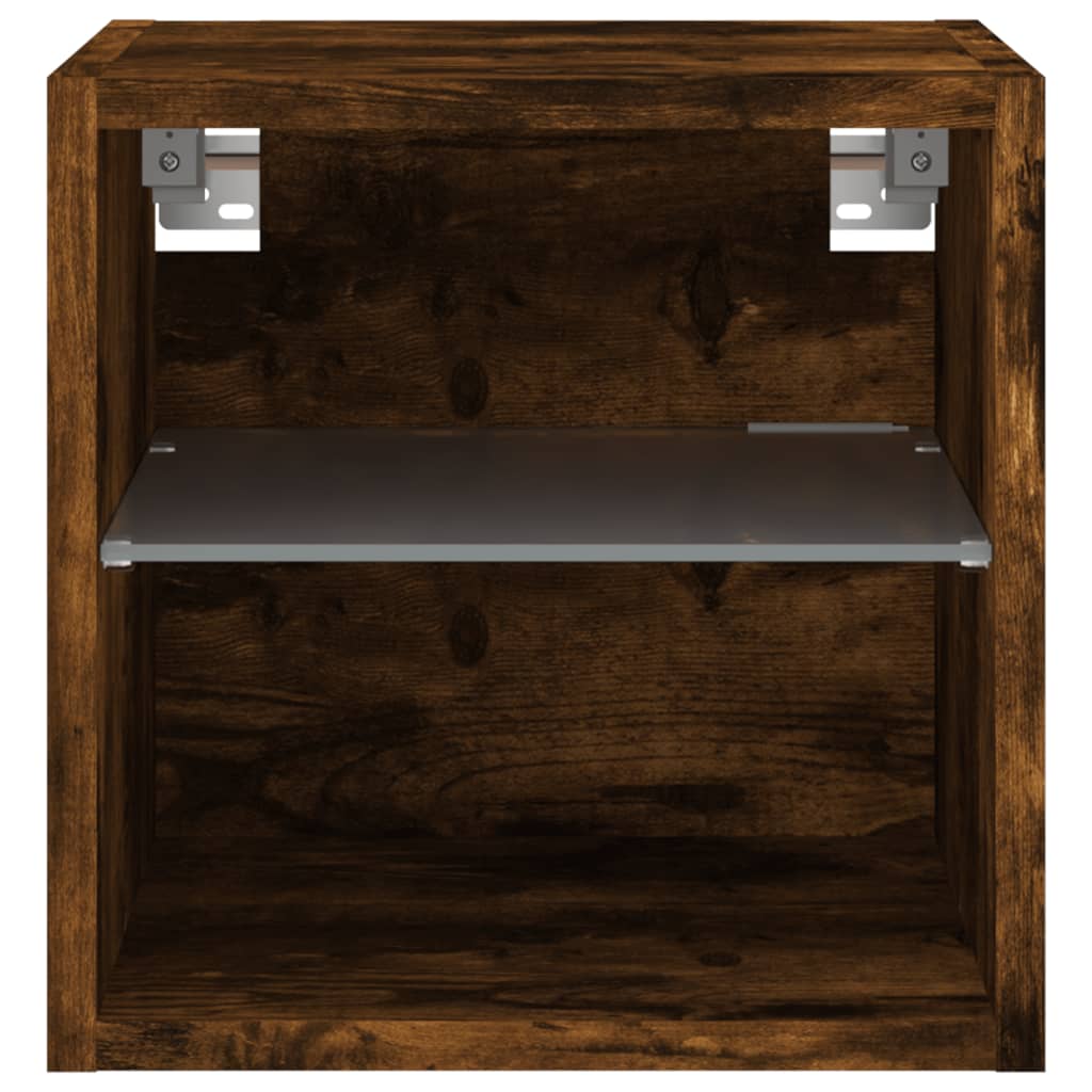 Wall Mounted TV Cabinet with RGB LED Lighting Smoked Oak Finish 30 x 28.5 x 30 cm