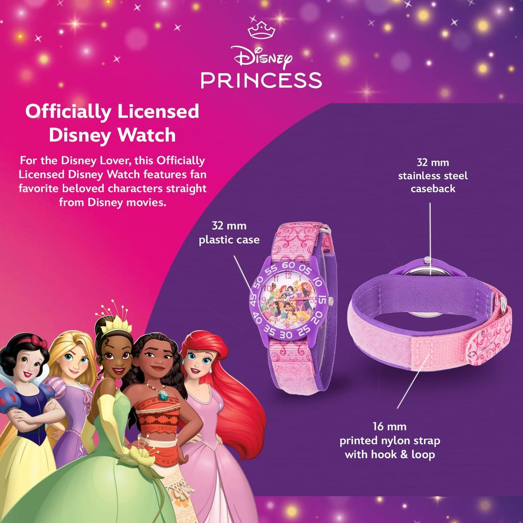 Disney Princess Plastic Time Teacher Analog Quartz Nylon Strap Strap Kids' Watch, Pink,