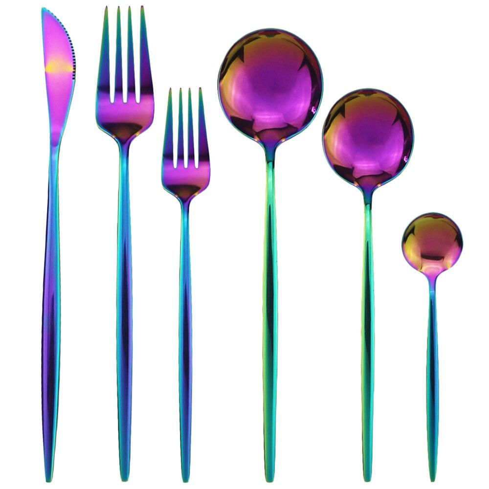 6Pcs Dinnerware Set White Gold Cutlery Set For One 304 Stainless Steel Knife Forks Spoons Dinner Set Kitchen Silverware Tableware Set