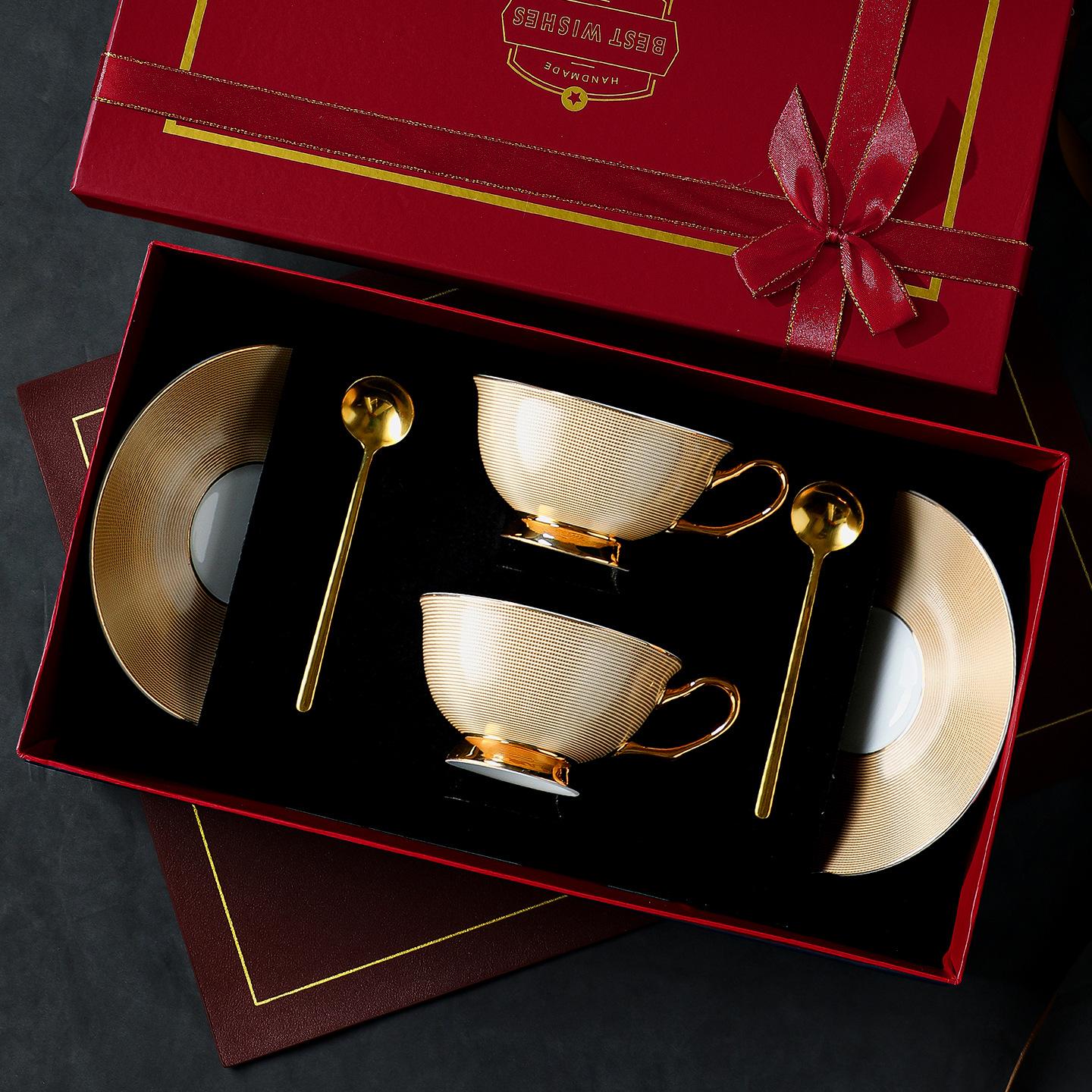 

Exquisite And Beautiful Bone China Coffee Cup Set High-End Birthday Gift Light Luxury And High-Value Housewarming Gift Gift Box. 200ml