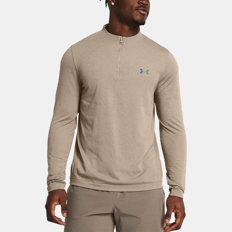 Under Armour UA Vanish Elite Solid Sweat-Wicking 1/4 Zip Long Sleeve Crew Neck T-Shirt Men Tops Brown 1382798-203