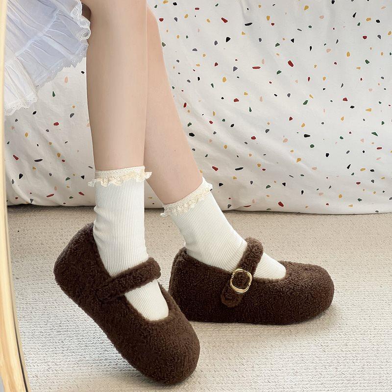 

Mary Jane women s shoes warm and velvet pregnant women non-slip snow autumn and winter cotton shoes fluffy shoes women wear lamb wool four seasons 39