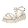 Fashion Waterproof Platform Sandals Summer New Round Head Thick Sole Crystal Thin with Soft Sole Non-slip Mid-heel Shoes