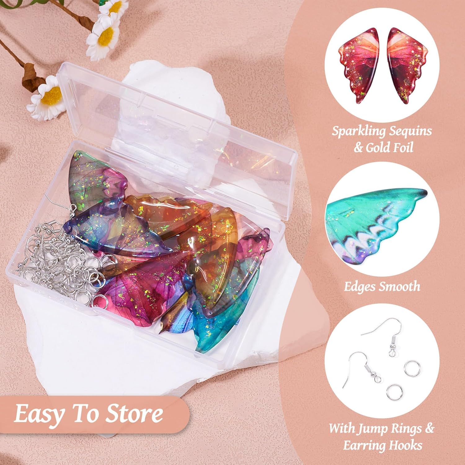 14 шт. Подвески-крылья бабочки, разных цветов, подвески-крылья насекомых, крылья летающих животных, смоляные подвески с колечками-соединителями, крючки для серег-подвесок