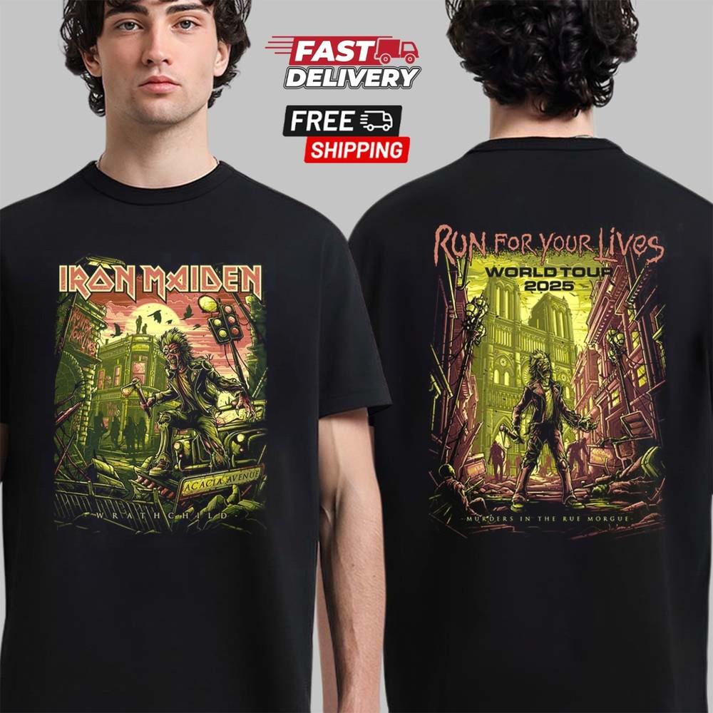 Iron Maiden Run For Your Lives World Tour 2025 Double-Sided T-Shirt Unisex T-Shirt S