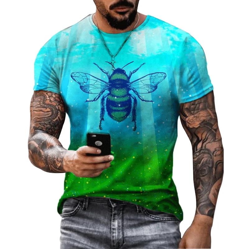 Summer New Casual Bee Pattern Men's Printed T-shirt Street Pop Hip Hop Personalized Round Neck Comfortable Short Sleeve