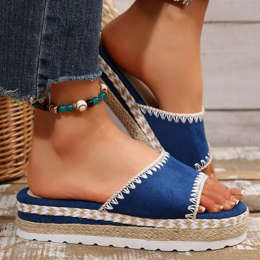 Women'S Platform Slip Sandals Fashionable And Casual Solid Color Fabric Upper Women Heeled Sandals Sandals Women Size 8 Wedge
