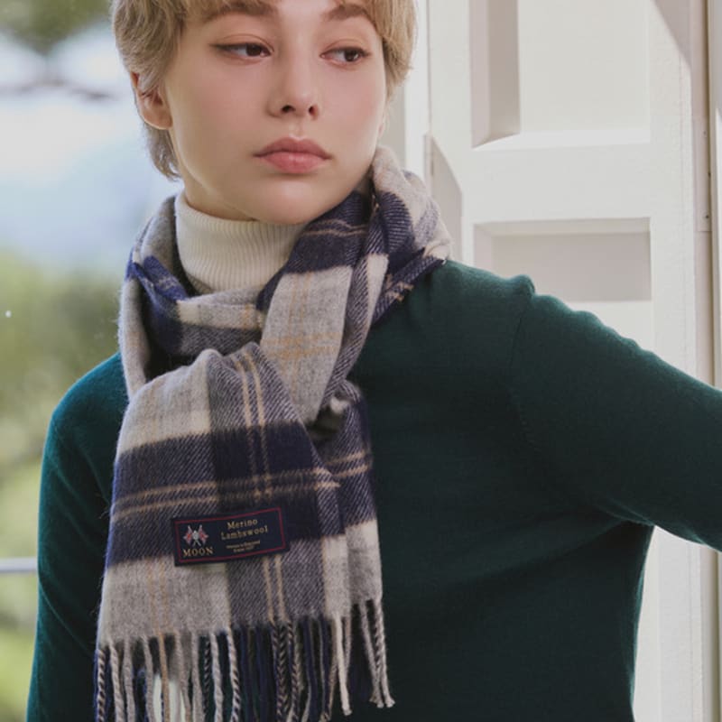 ABRAHAM MOON Merino Wool Muffler 25cm - Semi-Green Silver