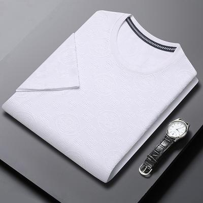 Summer Short-sleeved T-shirt Men's Casual Bottoming Shirt Youth Round Neck Ice Silk Top Jacquard T-shirt Men's Clothing