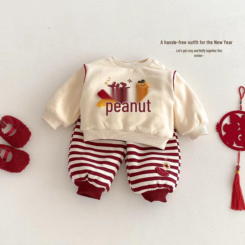 Kids' 3D Cartoon Peanut Hoodie - Winter New Year Fleece Lined Top for Boys 2025 