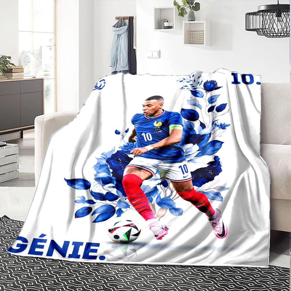 Star Player Kylian Mbappé Blanket Soft & Cozy Perfect for Chair Livingroom Office Four Seasons Universal Playful Design