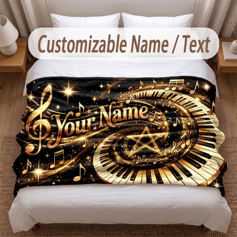 Music General Theme Soft Blanket Personalized Custom Name Text Print Warm Blanket Home Sofa Bedroom Decor