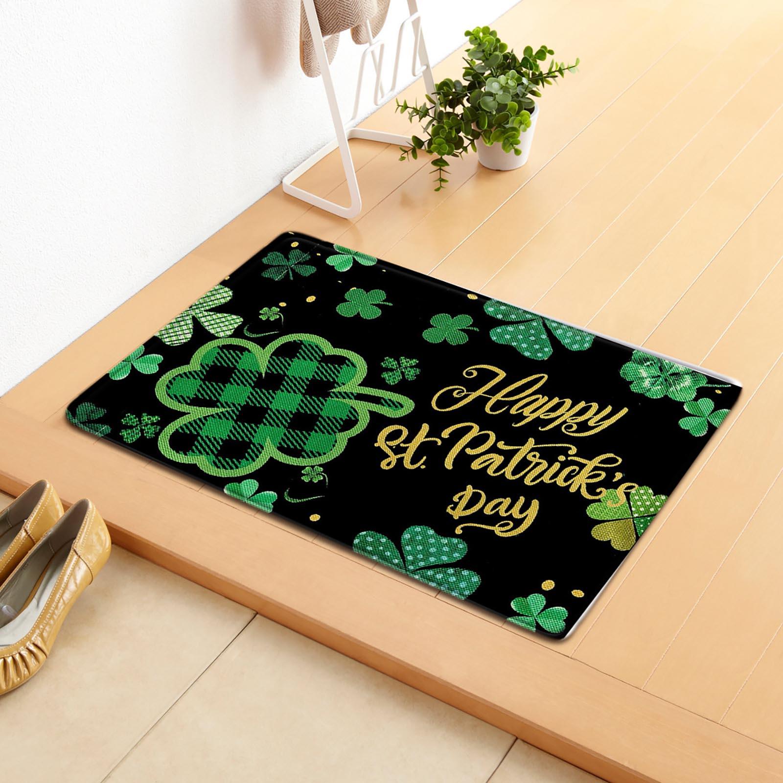 

улица. Декоративный коврик ко Дню Святого Патрика, 15,7 х 23,6 дюйма, напольный коврик «Добро пожаловать, ирландский гном», зеленые коврики с листьями шам-рока, коврик с нескользящей подложкой One Size