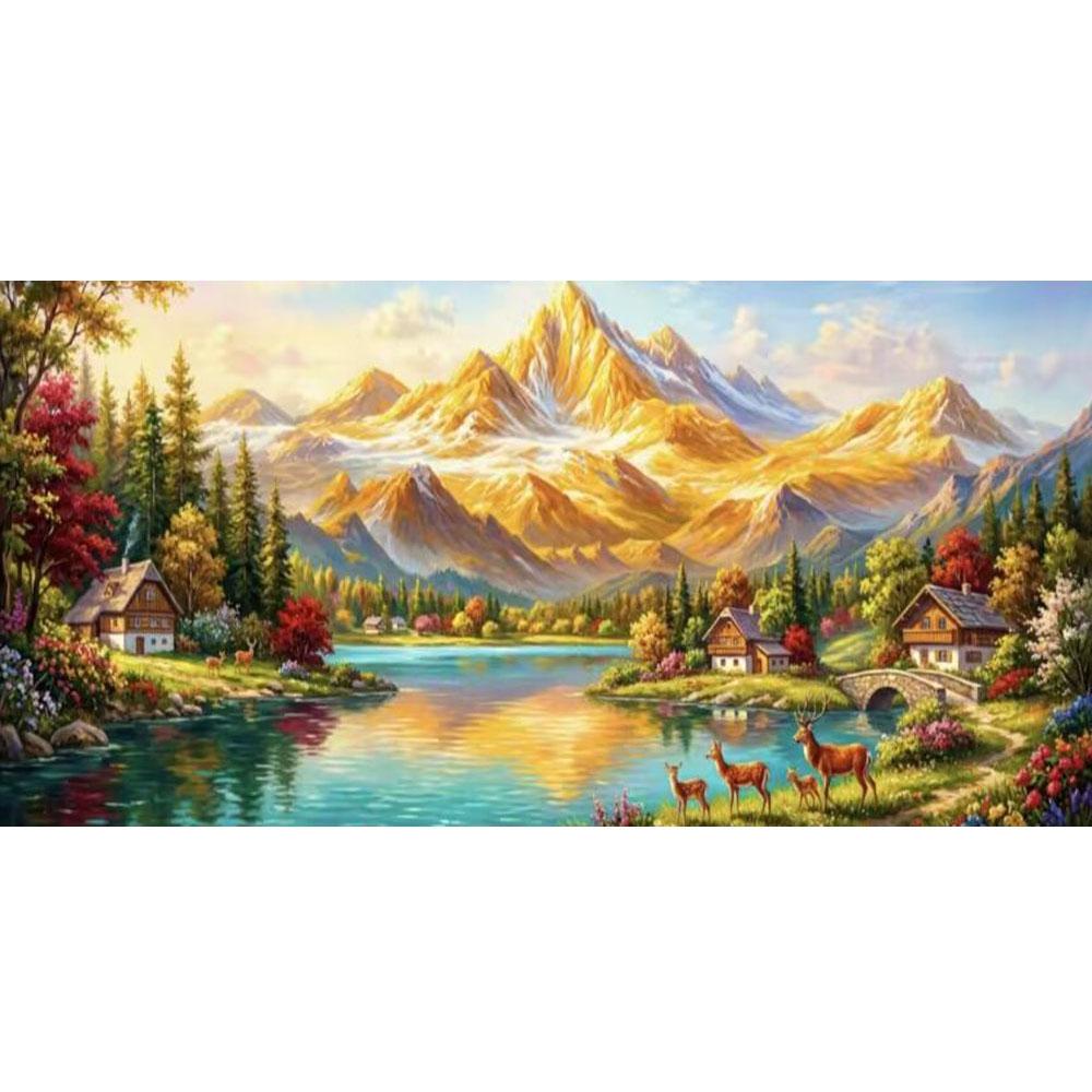 

Forest Lake and Mountains Picture DIY Diamond Painting Cross Stitch Full Drills Diamond Mosaic New Collection Home Decor square 30x60cm красный