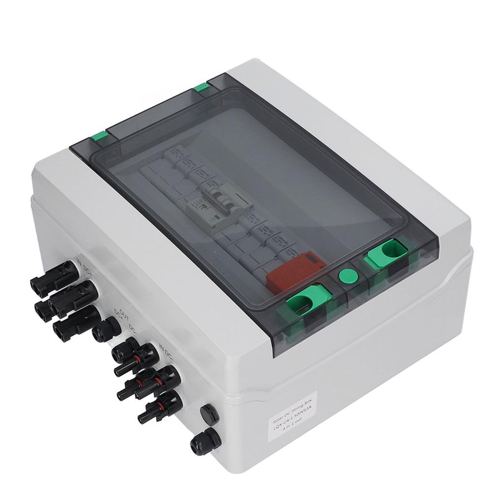 PV Combiner Box 4 Strings Waterproof Solar Combiner Box with 15A Fuse 63A Surge Arrester DC500V